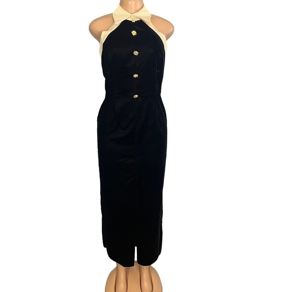 Scott McClintock Vintage Black Velvet Halter Neck Dress